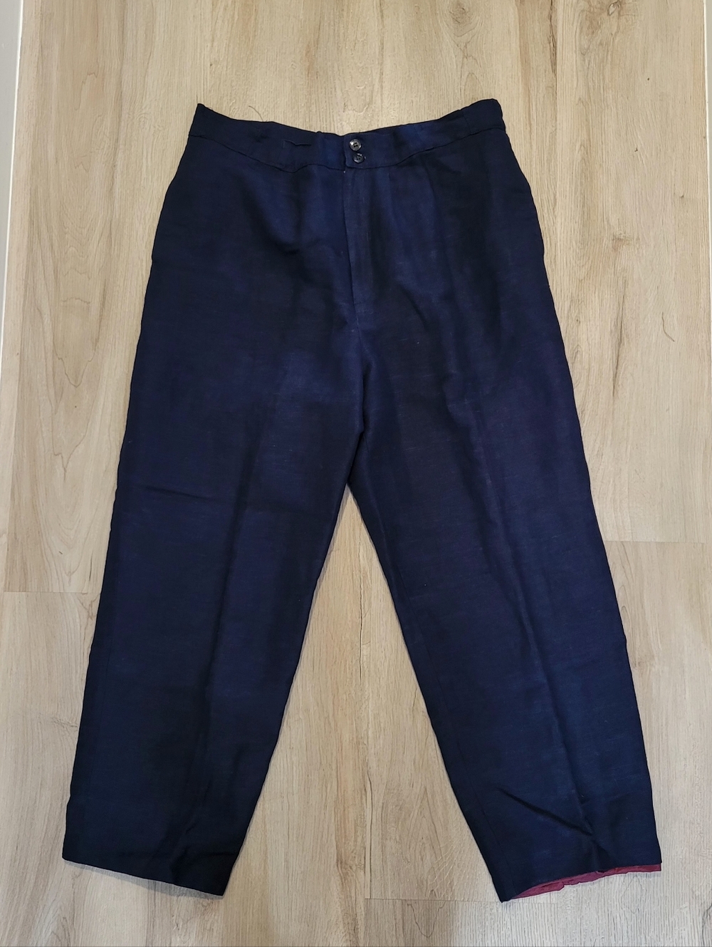 VTG 80s Giorgio Sant'Angelo Pants Women's 10 Navy Linen Blend High Rise Tapered